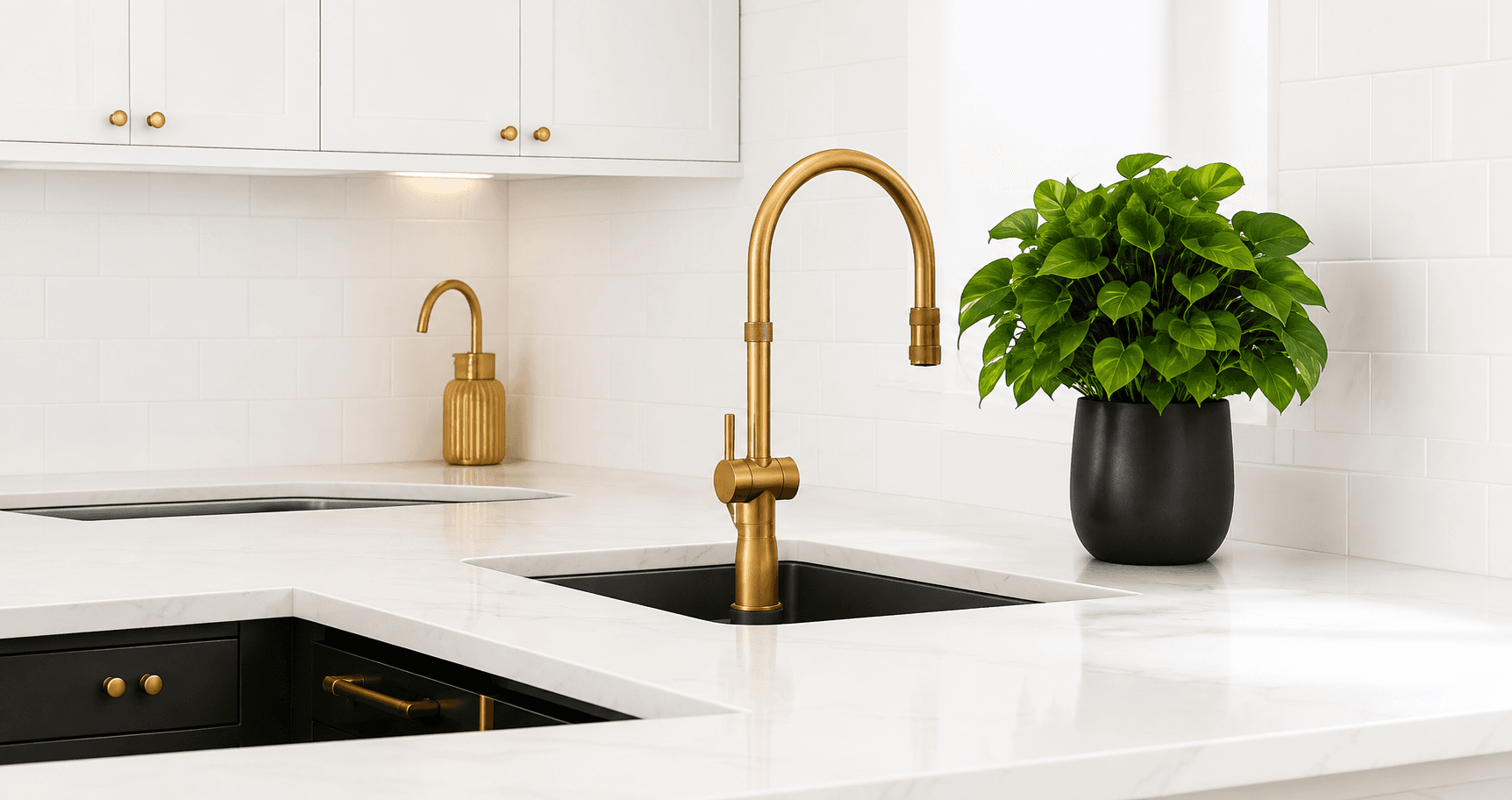 Spotless modern kitchen sink and countertop cleaned by Pristine Group